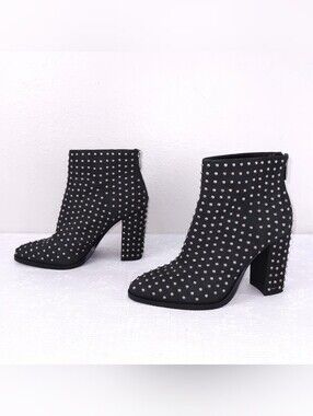 MERCER EDIT Full Monty Studded Booties Black Leather Heeled Ankle Boots US 9